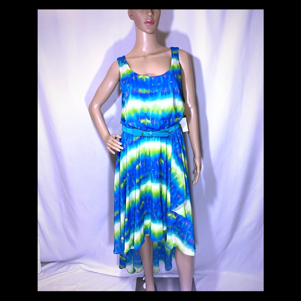 Luxology High-Low Maxi Dress w/ Vinyl/Elastic Belt